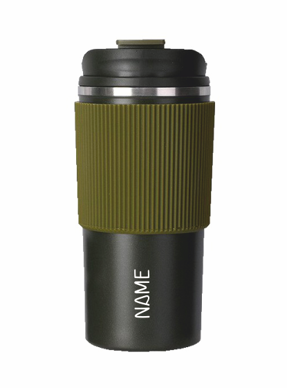 Military Green Coffee Tumbler with Silicon Grip - 500ml Travel Mug